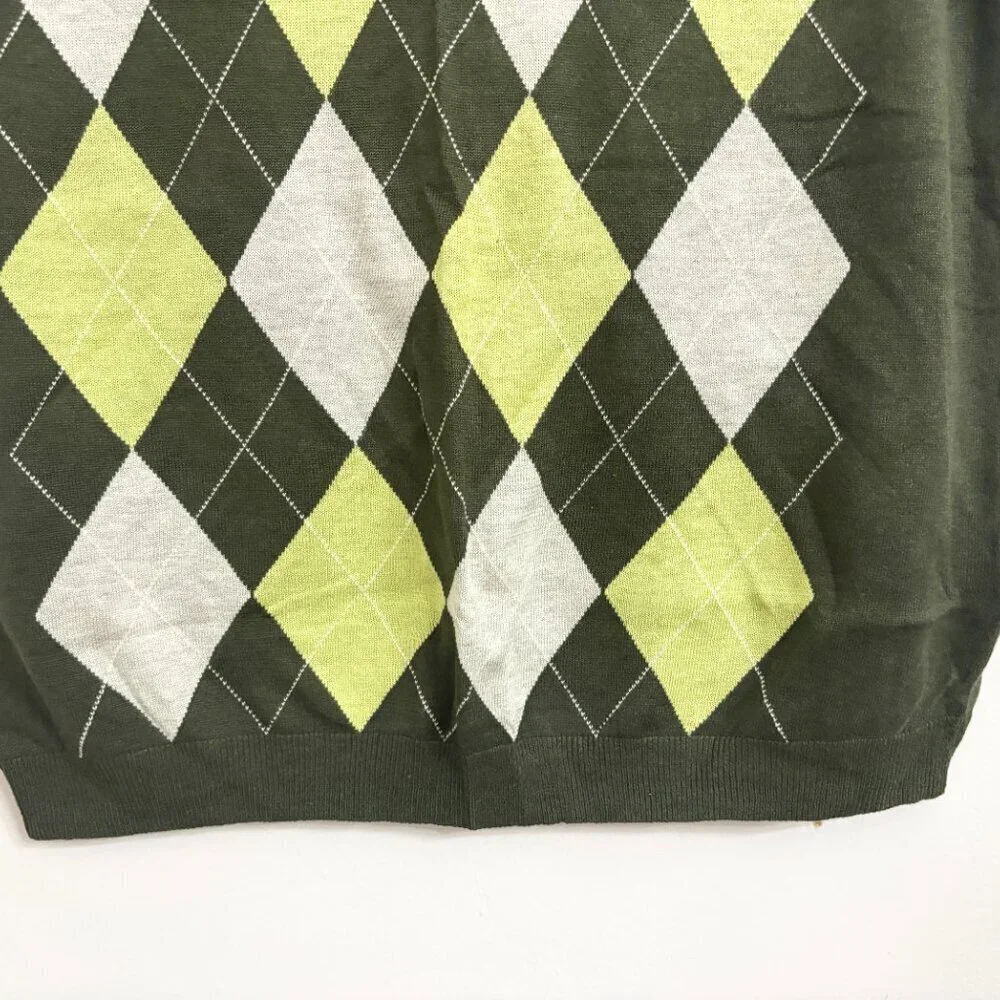 EUC Banana Republic Silk & Linen Blend Green Argyle V Neck Sweater Vest - Small